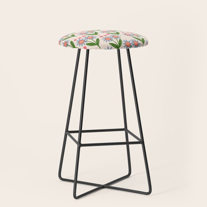 Blue and Green Daisy Floral Garden  Stool Gallery Image 1