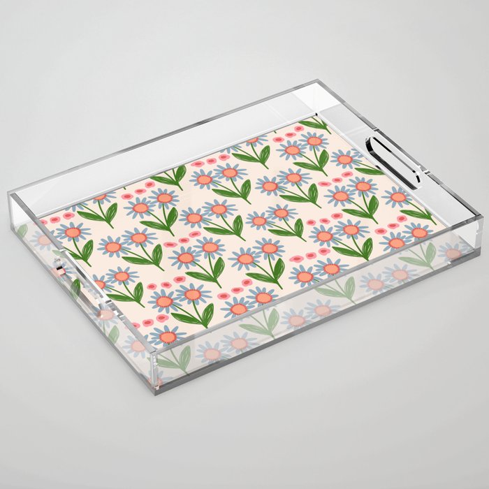 Blue and Green Daisy Floral Garden  Acrylic Tray Gallery Image 1