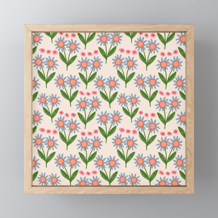 Blue and Green Daisy Floral Garden  Mini Art Print Gallery Image 1