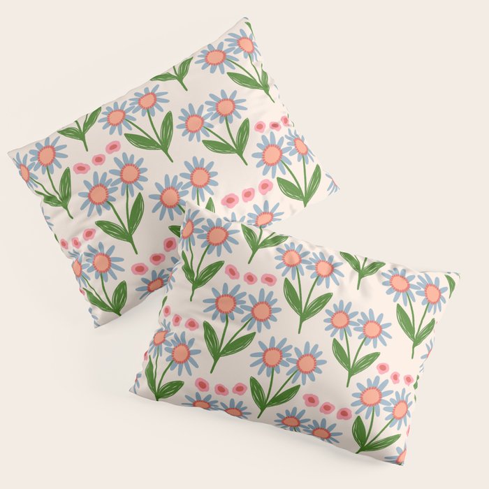 Blue and Green Daisy Floral Garden  Pillow Sham Gallery Image 3