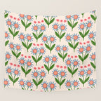 Blue and Green Daisy Floral Garden  Wall Tapestry Gallery Image 4