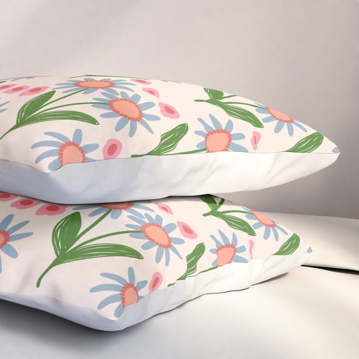 Blue and Green Daisy Floral Garden  Pillow Sham Gallery Image 3
