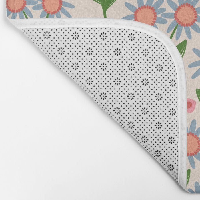 Blue and Green Daisy Floral Garden  Bath Mat Gallery Image 2