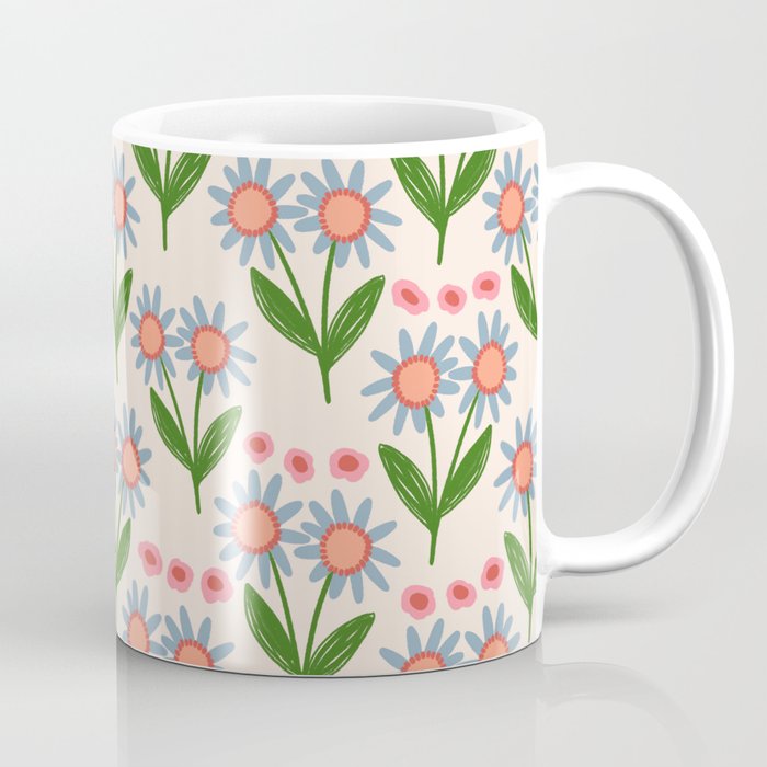 Blue and Green Daisy Floral Garden  Coffee Mug Gallery Image 1