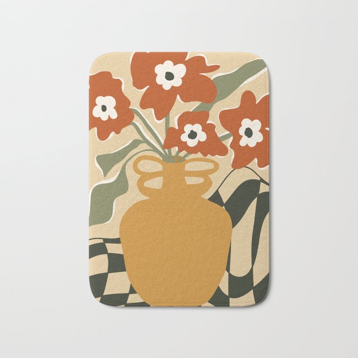 retro checkered flower pot Bath Mat Gallery Image 1