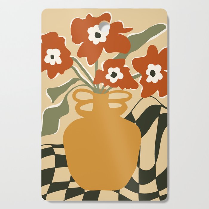 retro checkered flower pot Cutting Board Gallery Image 1