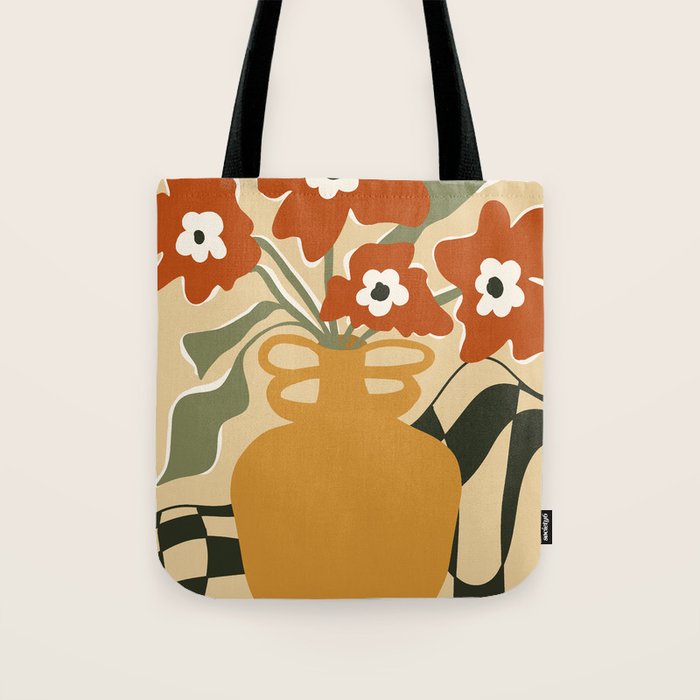 retro checkered flower pot Tote Bag Gallery Image 1