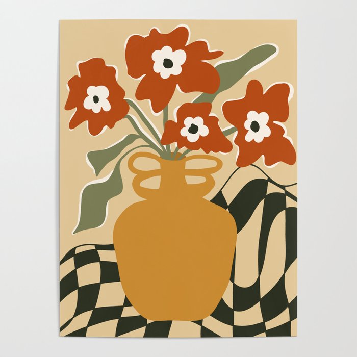 retro checkered flower pot Poster Gallery Image 4