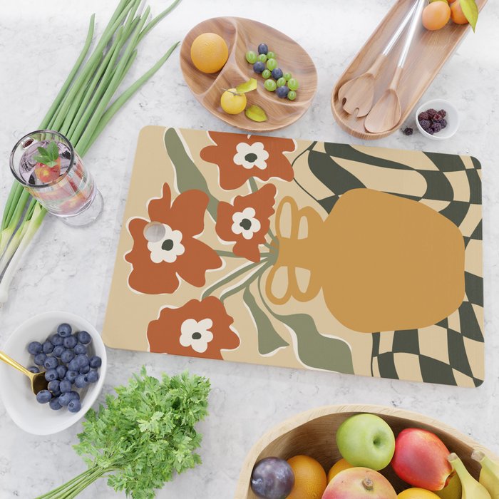 retro checkered flower pot Cutting Board Gallery Image 2