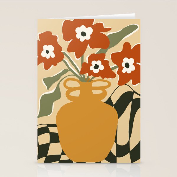 retro checkered flower pot Stationery Card Gallery Image 1