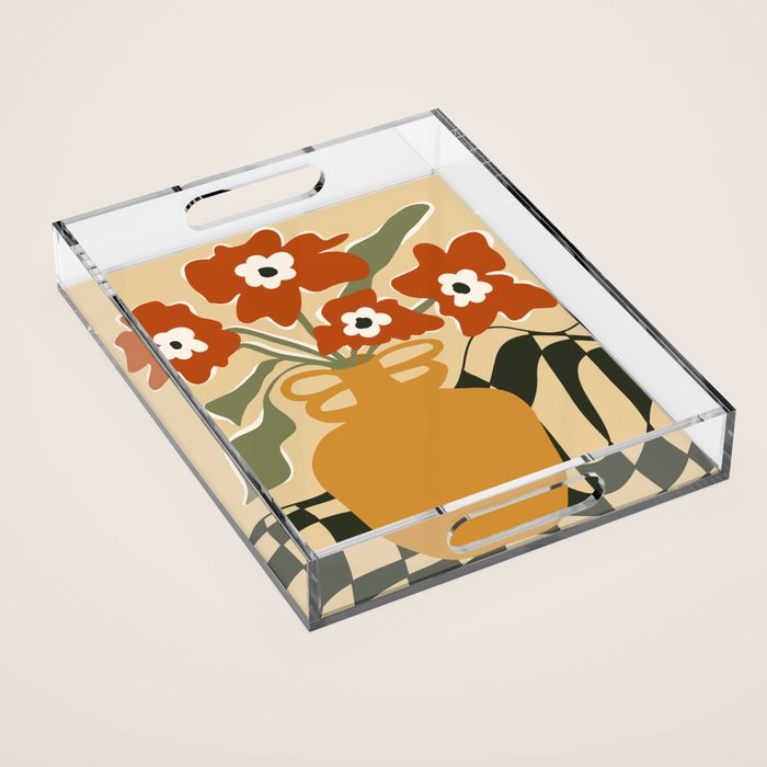 retro checkered flower pot Acrylic Tray Gallery Image 1