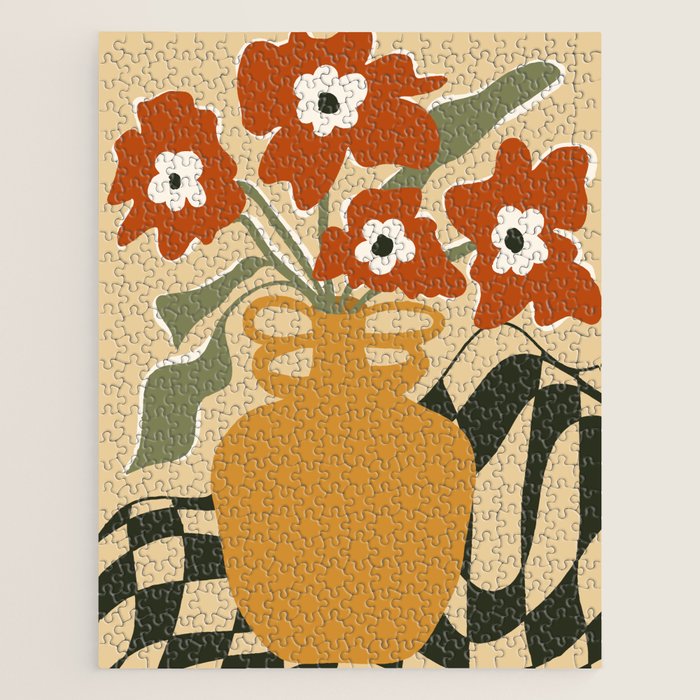 retro checkered flower pot Jigsaw Puzzle Gallery Image 1