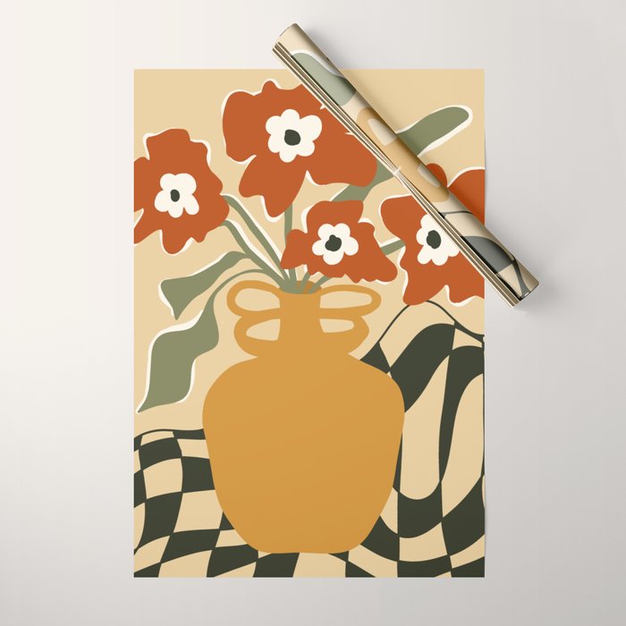 retro checkered flower pot Wrapping Paper Gallery Image 1