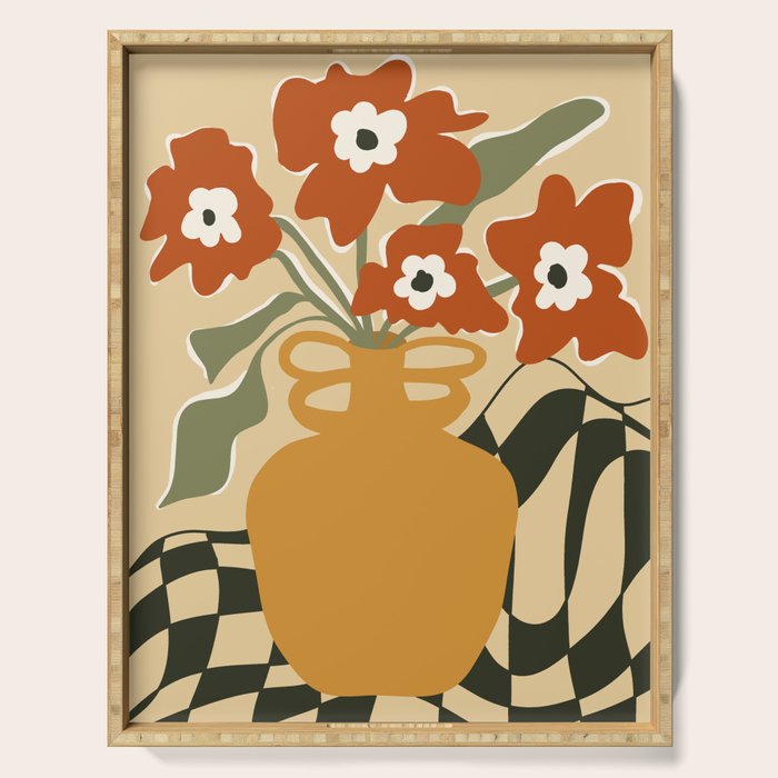 retro checkered flower pot Serving Tray Gallery Image 1