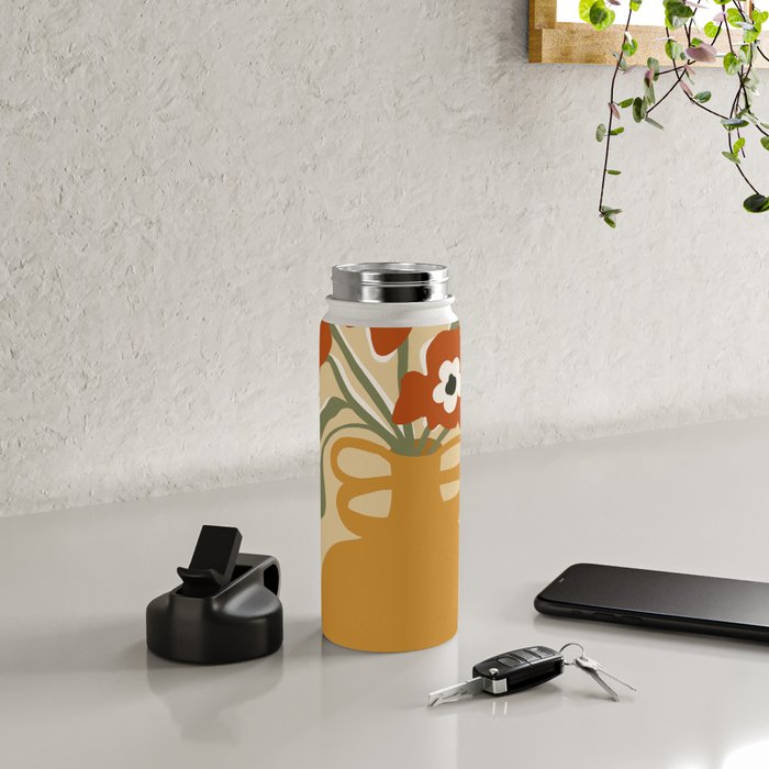 retro checkered flower pot Water Bottle Gallery Image 4