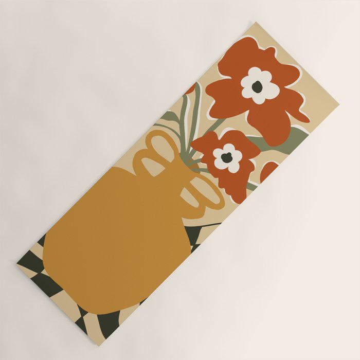 retro checkered flower pot Yoga Mat Gallery Image 1