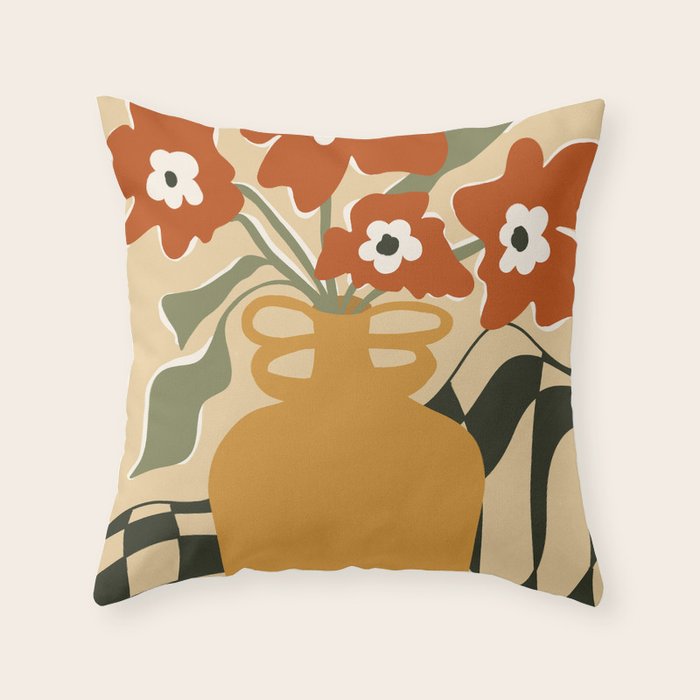 retro checkered flower pot Throw Pillow Gallery Image 6