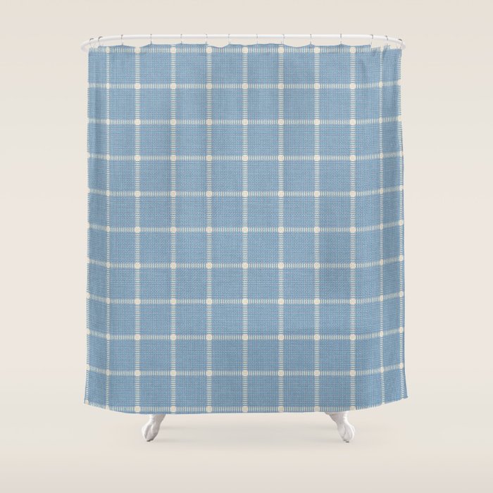 Cross Check Seaside Blue x Cream x Lavender Shower Curtain Gallery Image 1