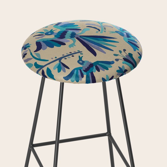 Blue otomi tenango mexican fabric birds and flower embroidery interior design Stool Gallery Image 2