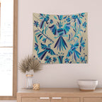 Blue otomi tenango mexican fabric birds and flower embroidery interior design Wall Tapestry Gallery Image 2