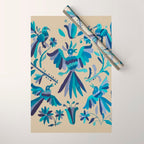 Blue otomi tenango mexican fabric birds and flower embroidery interior design Wrapping Paper Gallery Image 1