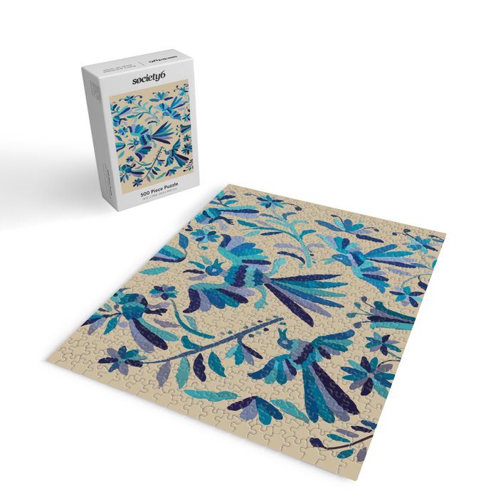 Blue otomi tenango mexican fabric birds and flower embroidery interior design Jigsaw Puzzle Gallery Image 2