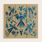 Blue otomi tenango mexican fabric birds and flower embroidery interior design Wood Wall Art Gallery Image 1