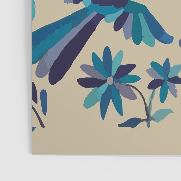 Blue otomi tenango mexican fabric birds and flower embroidery interior design Poster Gallery Image 3