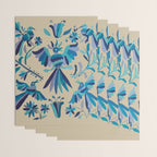 Blue otomi tenango mexican fabric birds and flower embroidery interior design Wrapping Paper Gallery Image 3