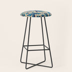 Blue otomi tenango mexican fabric birds and flower embroidery interior design Stool Gallery Image 1