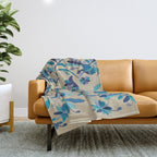 Blue otomi tenango mexican fabric birds and flower embroidery interior design Throw Blanket Gallery Image 1