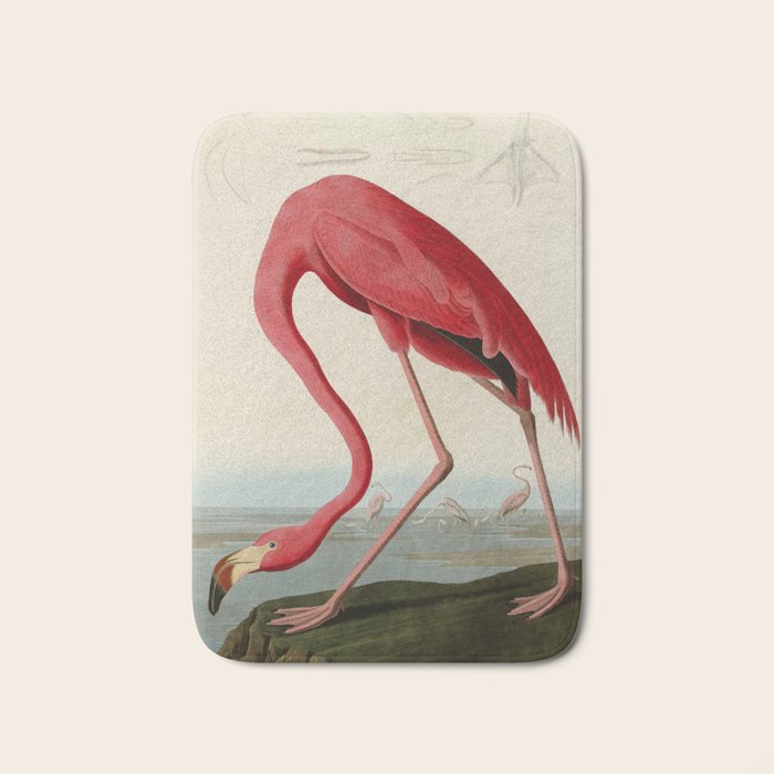 American Flamingo by John James Audubon, Vintage Illustration Bath Mat Gallery Image 1