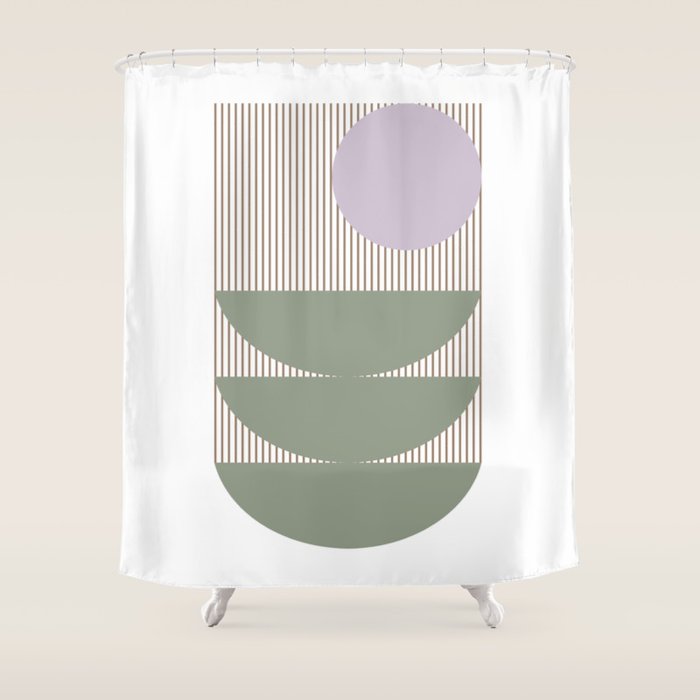 Lines and Shapes in Moss and Lilac Shower Curtain Gallery Image 1