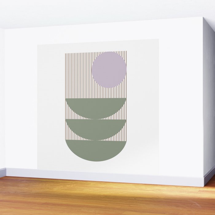 Lines and Shapes in Moss and Lilac Wall Mural Gallery Image 2