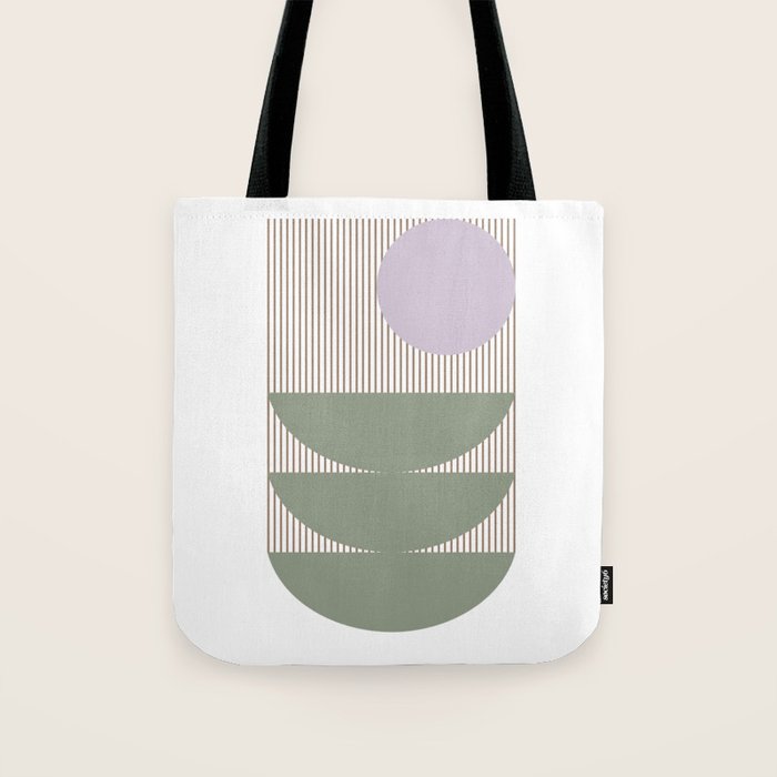 Lines and Shapes in Moss and Lilac Tote Bag Gallery Image 1