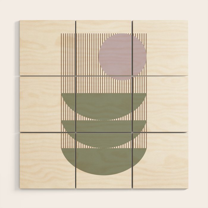Lines and Shapes in Moss and Lilac Wood Wall Art Gallery Image 1