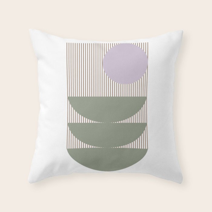 Lines and Shapes in Moss and Lilac Throw Pillow Gallery Image 1