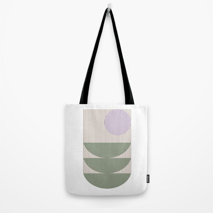 Lines and Shapes in Moss and Lilac Tote Bag Gallery Image 2