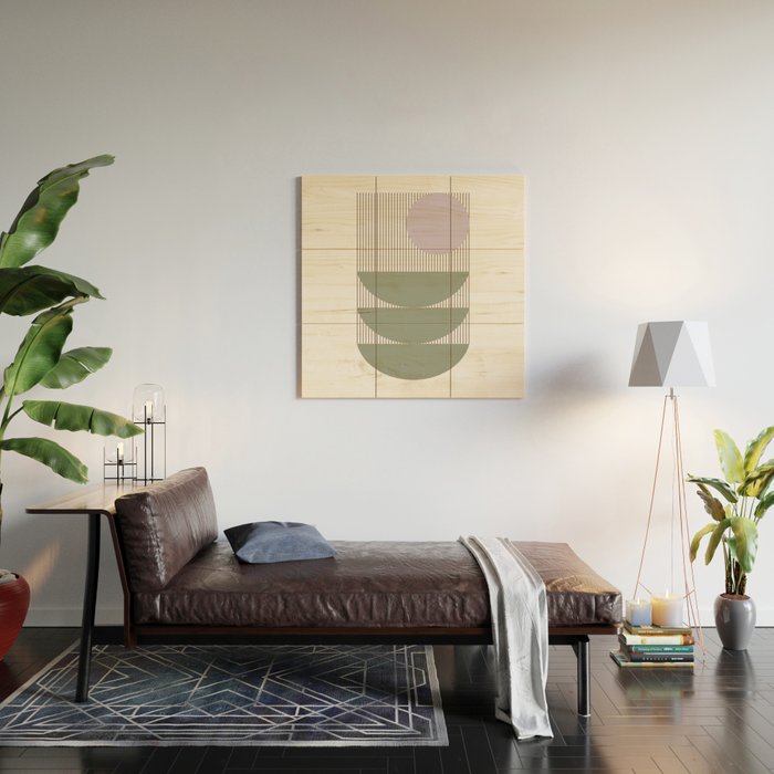 Lines and Shapes in Moss and Lilac Wood Wall Art Gallery Image 2
