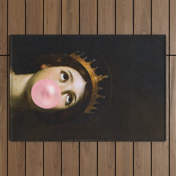 Bubblegum Queen Vintage Painting Altered Art Wall print Outdoor Rug Gallery Image 1