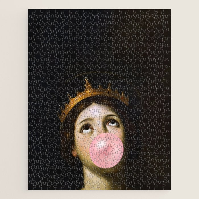 Bubblegum Queen Vintage Painting Altered Art Wall print Jigsaw Puzzle Gallery Image 1