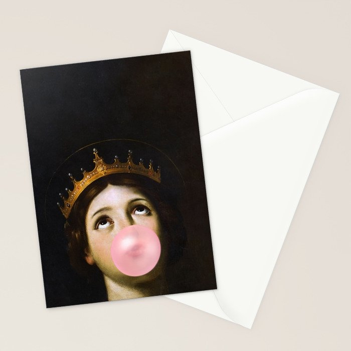 Bubblegum Queen Vintage Painting Altered Art Wall print Stationery Card Gallery Image 2