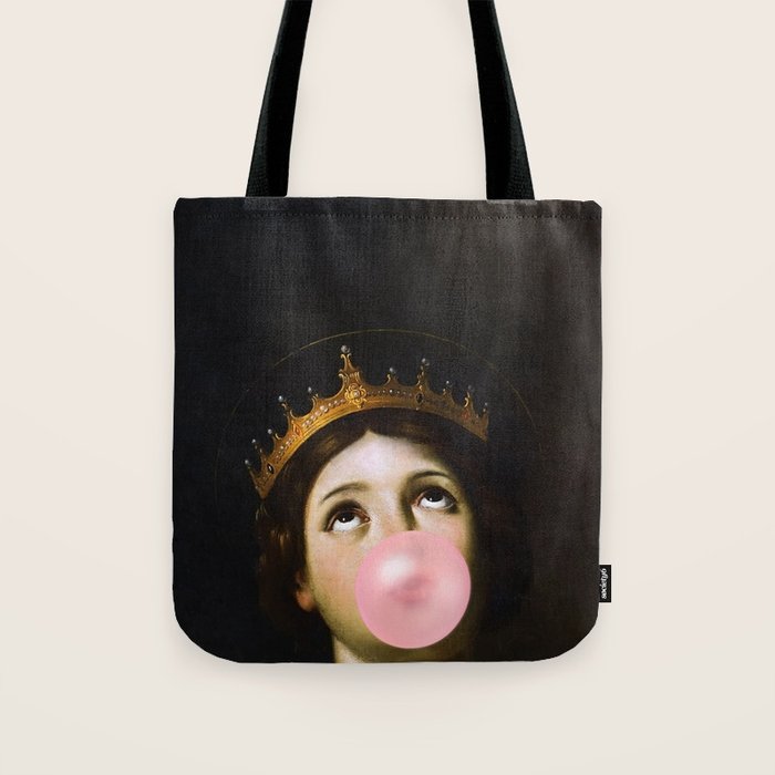 Bubblegum Queen Vintage Painting Altered Art Wall print Tote Bag Gallery Image 1