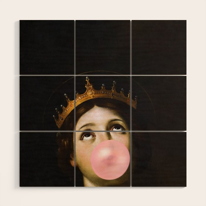 Bubblegum Queen Vintage Painting Altered Art Wall print Wood Wall Art Gallery Image 1