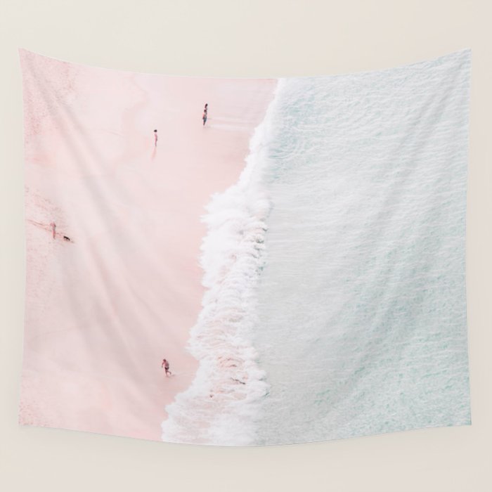 Aerial Pink Beach Print - Pastel - Ocean - Sea - Travel photography Wall Tapestry Gallery Image 4