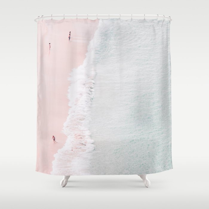 Aerial Pink Beach Print - Pastel - Ocean - Sea - Travel photography Shower Curtain Gallery Image 1