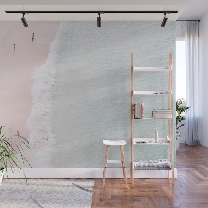 Aerial Pink Beach Print - Pastel - Ocean - Sea - Travel photography Wall Mural Gallery Image 1