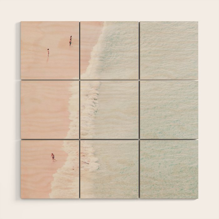 Aerial Pink Beach Print - Pastel - Ocean - Sea - Travel photography Wood Wall Art Gallery Image 1