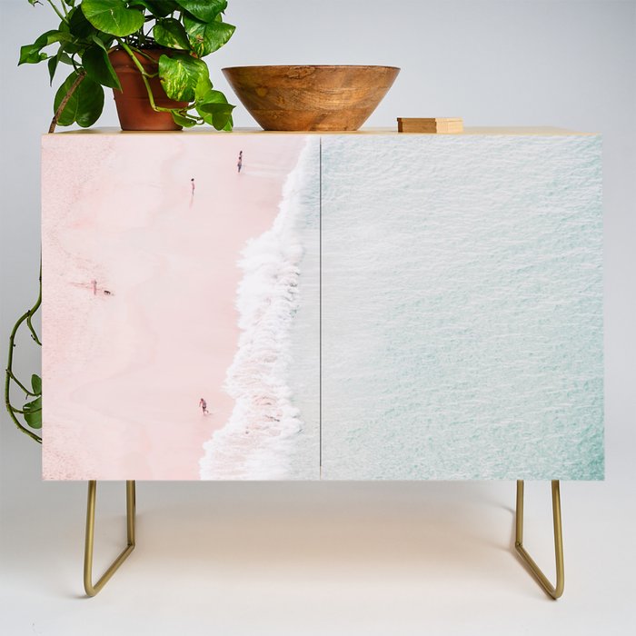 Aerial Pink Beach Print - Pastel - Ocean - Sea - Travel photography Credenza Gallery Image 1