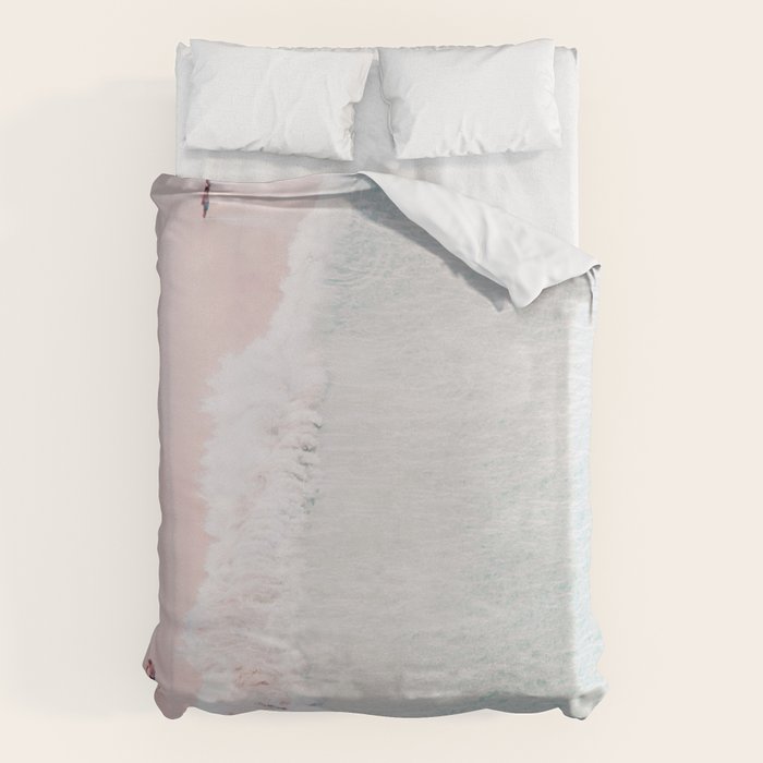 Aerial Pink Beach Print - Pastel - Ocean - Sea - Travel photography Duvet Cover Gallery Image 1